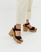 Bershka Faux Suede Platform Sandals In Black - Black