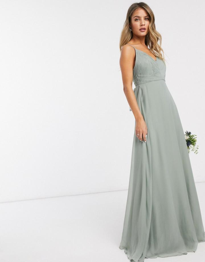 Asos Design Bridesmaid Cami Maxi Dress With Ruched Bodice And Tie Waist-green