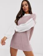 In The Style Color Block Sweater Dress-pink