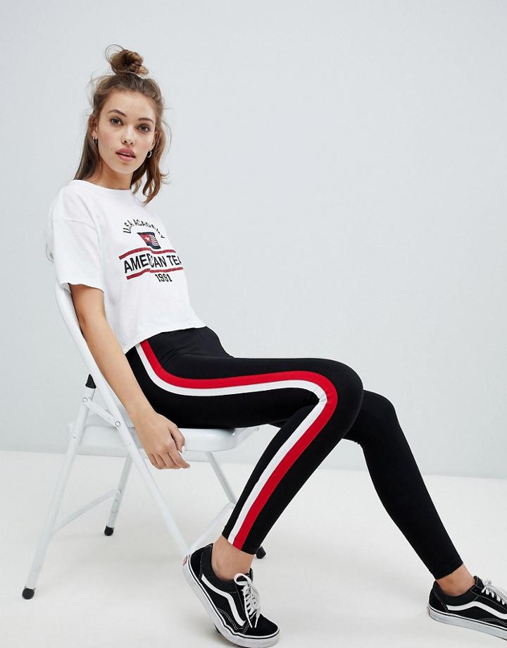 Pull & Bear Side Stripe Legging - Black