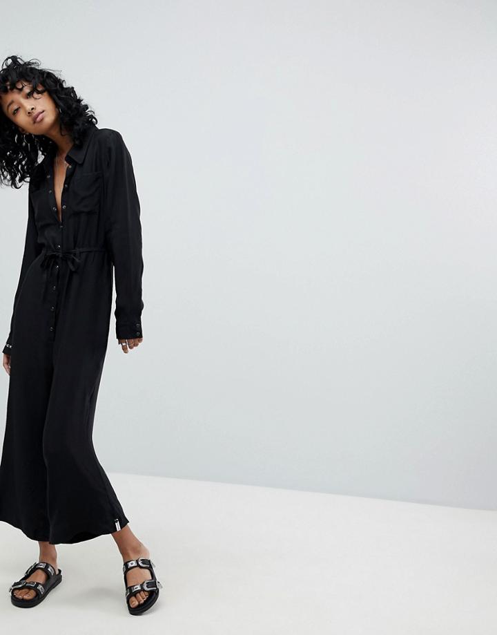 One Teaspoon Cropped Flare Jumpsuit - Black