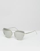 Jeepers Peepers Flat Lens Cat Eye Sunglasses With Silver Frame And Silver Mirror Lens - Silver