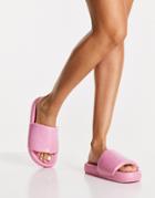 Asos Design Finsbury Padded Vamp Slides In Pink Croc