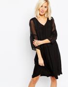 Vila 3/4 Sleeve Cheesecloth Dress - Black