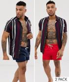 Asos Design Swim Shorts In Navy & Red Mid Length 2 Pack - Multi