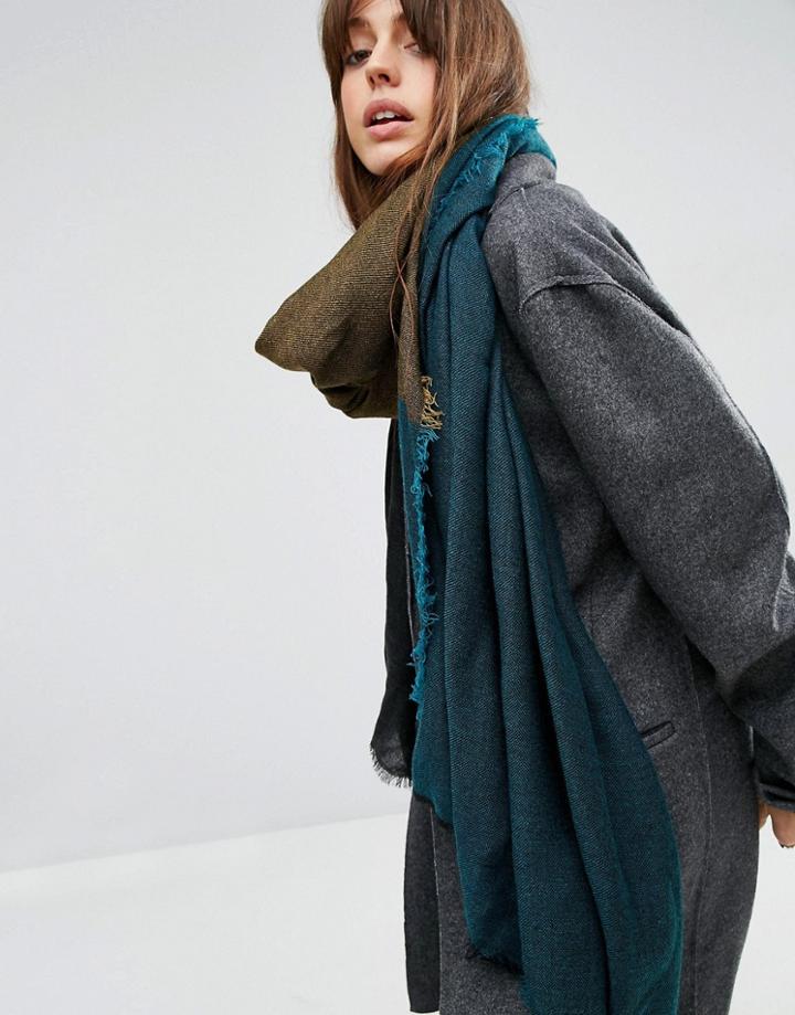 Asos Oversized Lightweight Scarf In Color Block - Blue