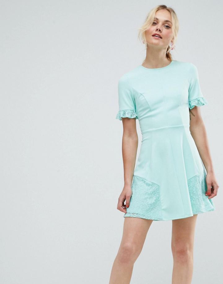 Asos Lace Insert Skater Dress - Green