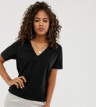 Asos Design Tall T-shirt In Slubby Jersey With V-neck In Black - Black