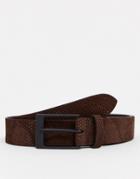 Asos Design Leather Slim Belt In Brown Snakeskin