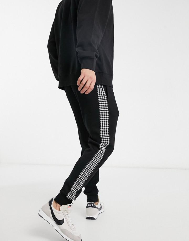 River Island Dogtooth Check Sweatpants In Black-white