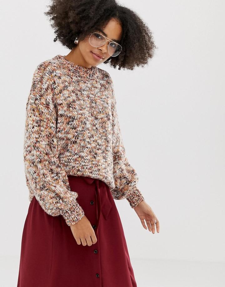 Monki Crew Neck Sweater In Beige-multi