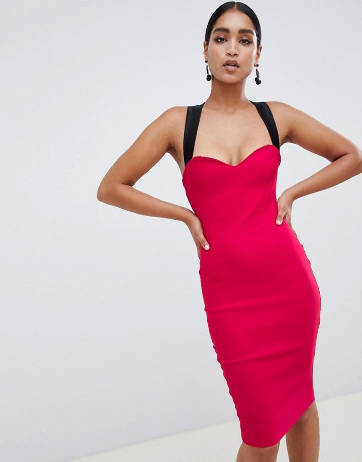 Vesper Contrast Racer Back Pencil Dress - Pink