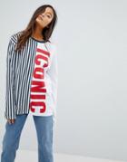 Asos T-shirt With Stripe Detail And Iconic Print - Multi