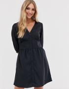 Vila Button Thru Mini Dress-black