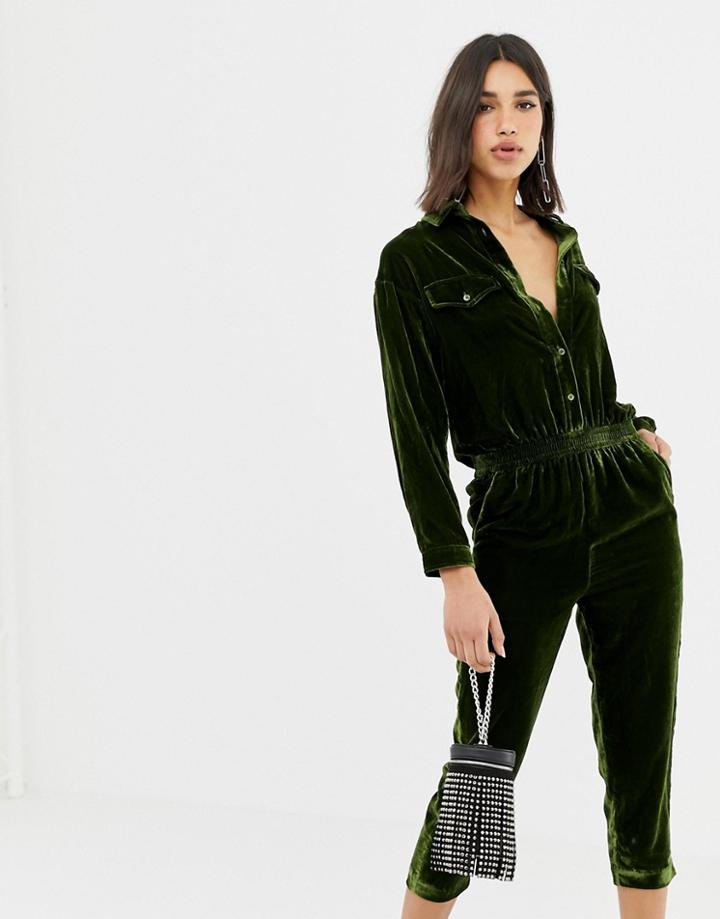 Miss Sixty Velvet Jumpsuit With Back Logo-green