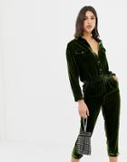Miss Sixty Velvet Jumpsuit With Back Logo-green