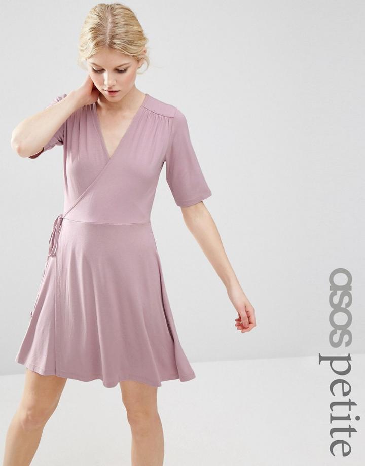 Asos Petite Mini Tea Dress With Wrap Front - Gray