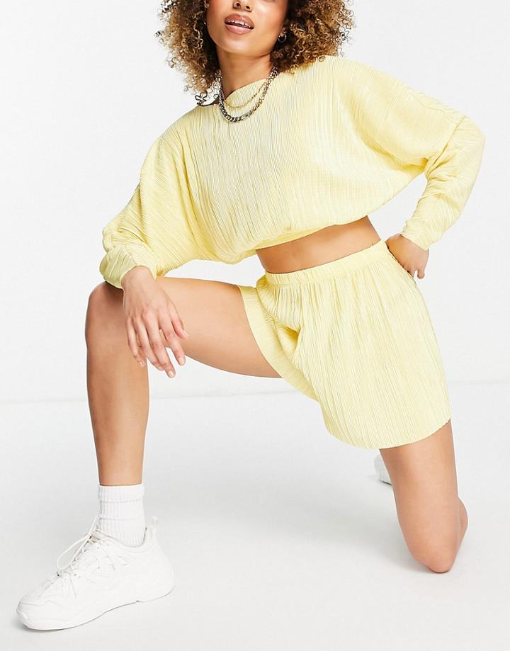 Asos Design Beach Short In Yellow Plisse - Part Of A Set