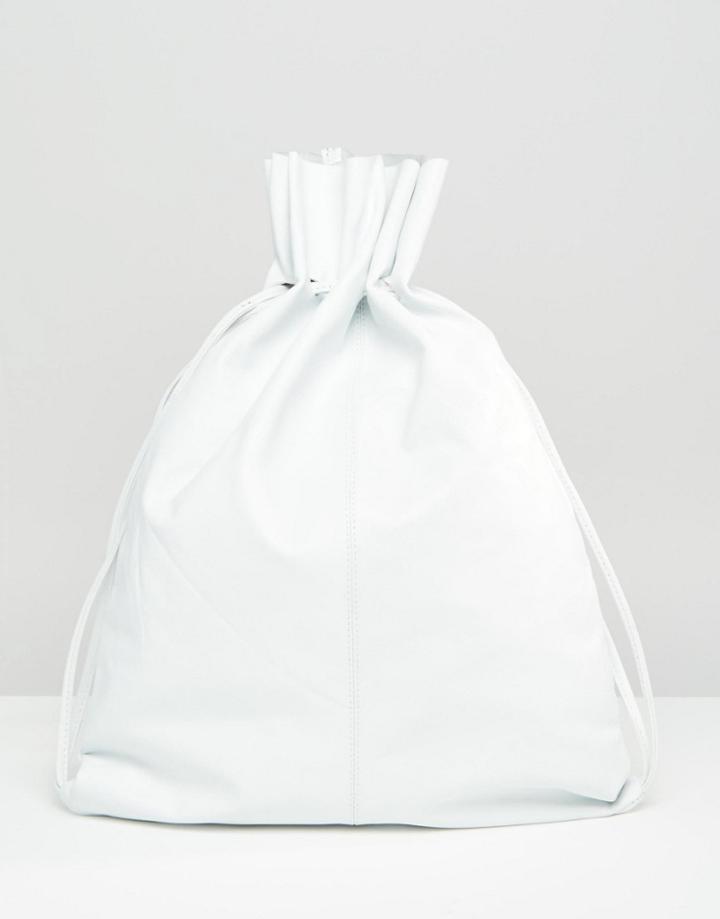 Asos Leather Drawstring Backpack - White