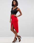 Asos Scuba Pencil Skirt With Origami Seam Detail - Red