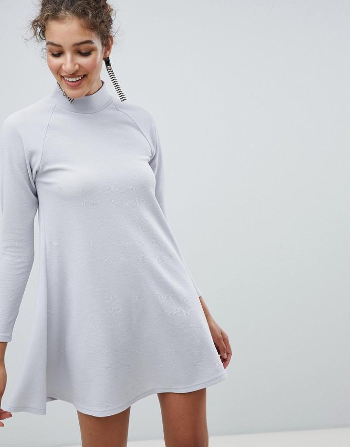 Ax Paris High Neck Long Sleeve Swing Dress - Silver