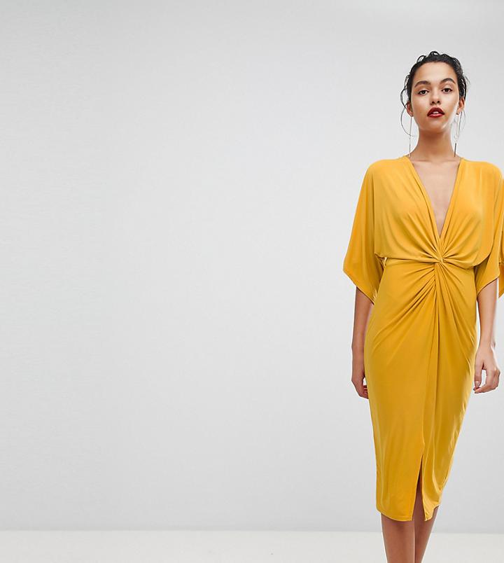 Outrageous Fortune Knot Front Jersey Midi Dress - Yellow