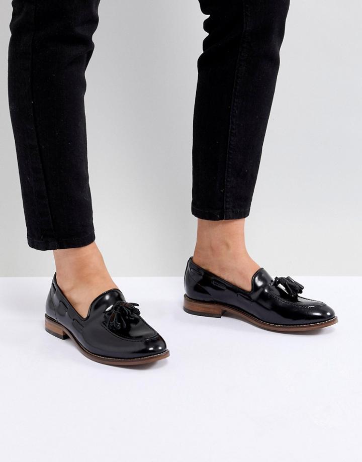 H By Hudson Leather Tassle Flat Shoes-black