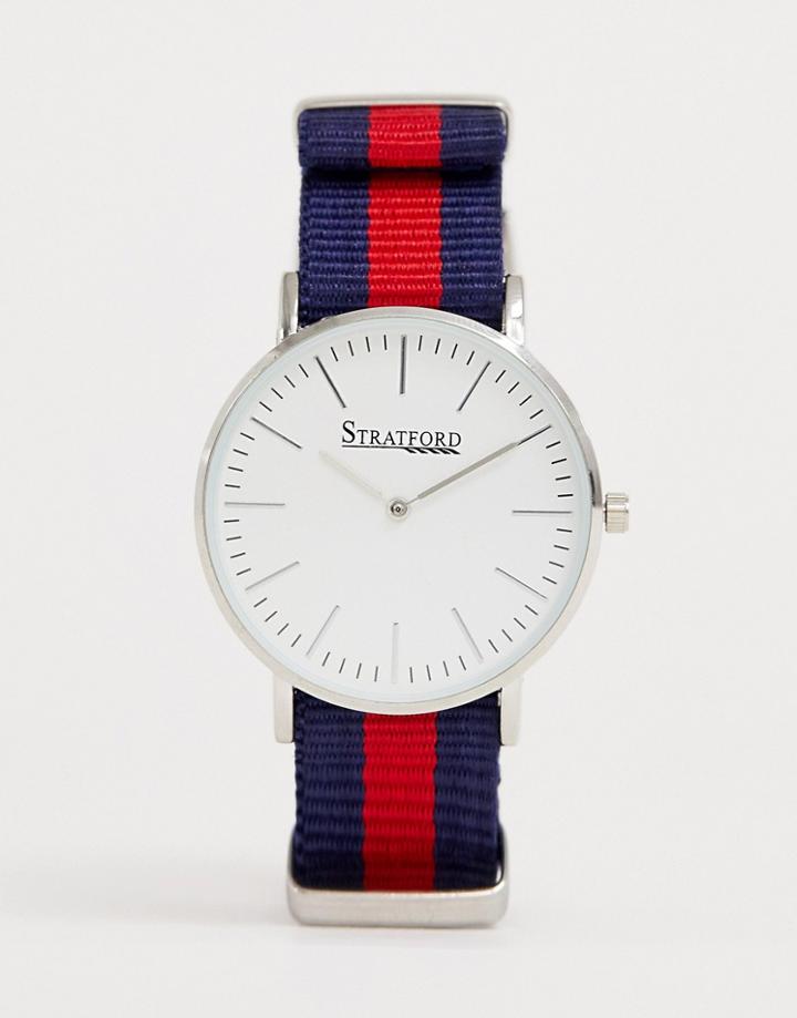 Stratford Ladies Multi Nylon Strap Watch In Navy And Pink