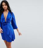 Missguided Petite Twist Front Kimono Sleeve Mini Dress - Blue