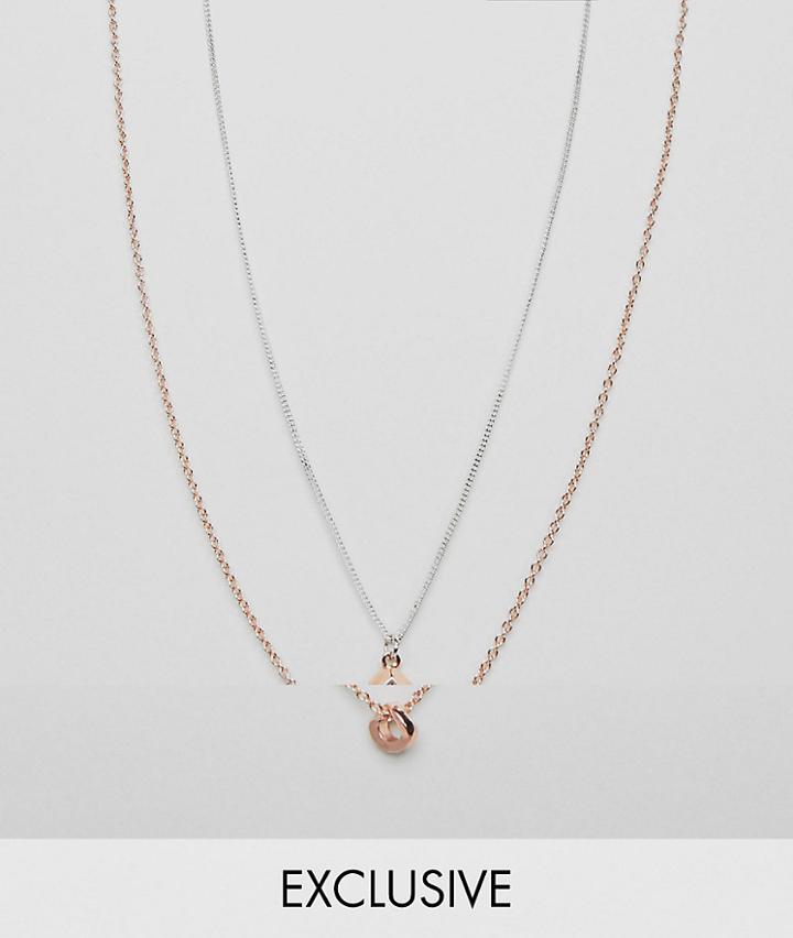 Icon Brand Diamond & Loop Pendant Necklace In Antique Silver & Rose Gold In 2 Pack Exclusive To Asos - Silver