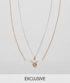 Icon Brand Diamond & Loop Pendant Necklace In Antique Silver & Rose Gold In 2 Pack Exclusive To Asos - Silver