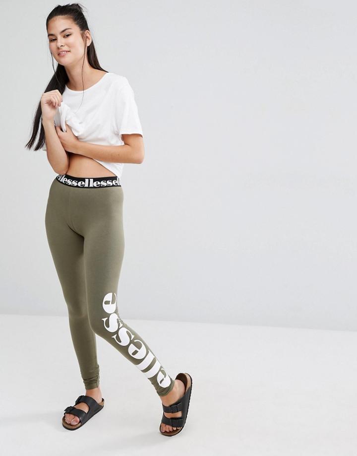 Ellesse Leggings With Side Logo Print - Khaki