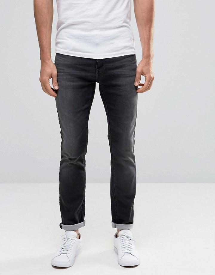 Selected Homme Gray Wash Skinny Jersey Jeans In Super Stretch - Black