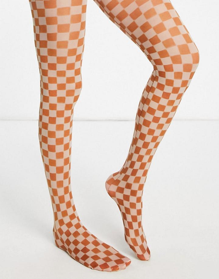 Asos Design 40 Denier Checkerboard Printed Tights In Multi