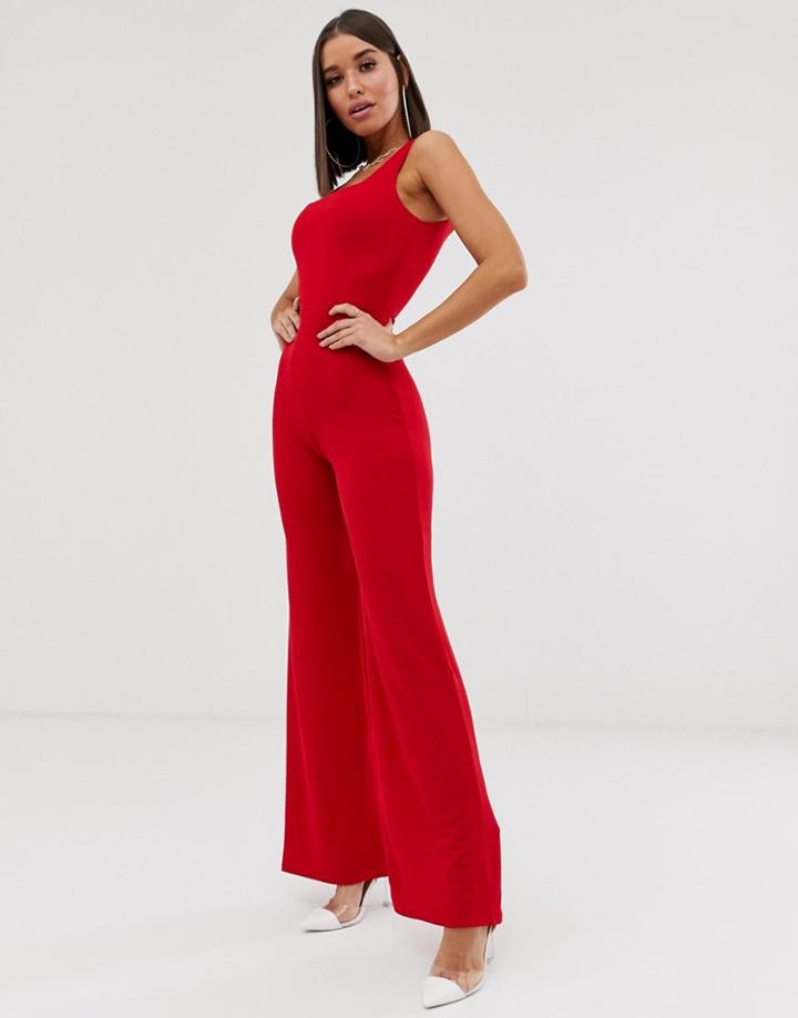 Club L London Square Neck Jumpsuit-red