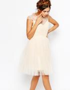 Little Mistress Ruched Bodice Skater Dress With Pleated Tulle Skirt - Cream