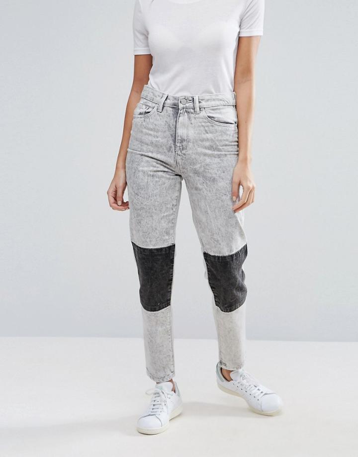 Waven Elsa Knee Patch Acid Wash Mom Jeans - Gray