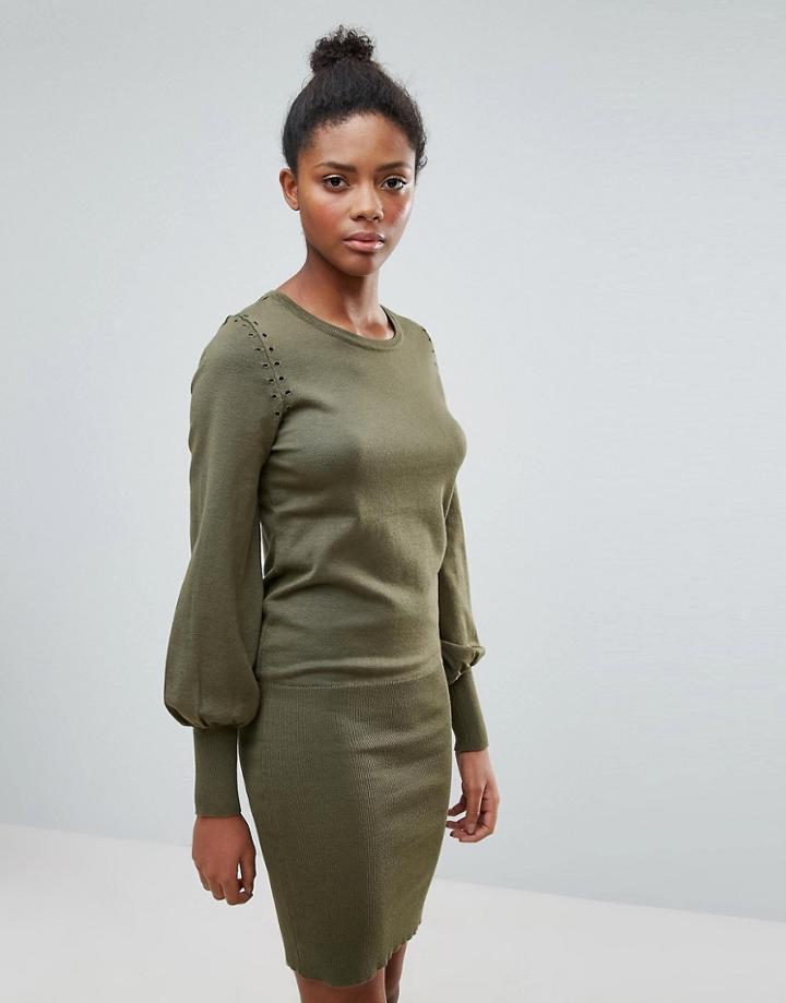 Vila Sweater Dress With Flared Sleeve - Green