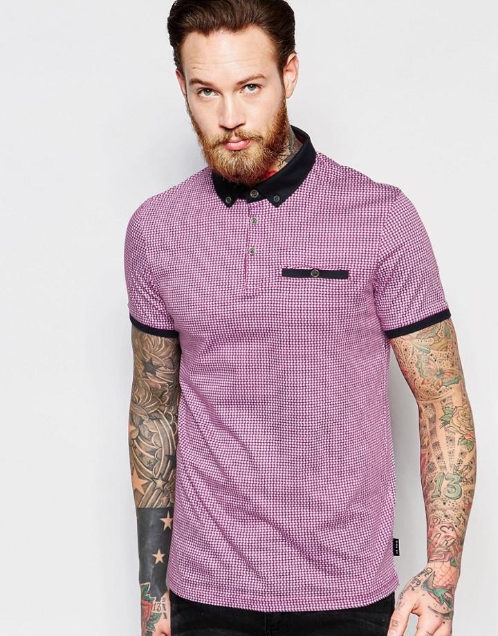 Ted Baker Polo Shirt With All Over Geo Print - Pink