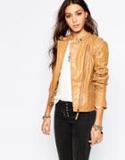 Pepe Jeans Loisse Collarless Biker Jacket - Tan