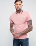 Fred Perry Slim Pique Polo Shirt Twin Tipped In Pink - Pink