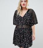Asos Design Curve Ditsy Lace Insert Casual Tea Mini Dress-multi