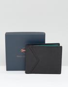 Paul C0stelloe Leather Billfold Wallet In Black With Green Contrast -