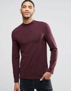 Asos Muscle Long Sleeve T-shirt With Turtle Neck In Oxblood - Red