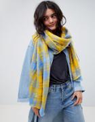 Asos Design Long Oversized Scarf In Brushed Yellow Bright Check - Multi