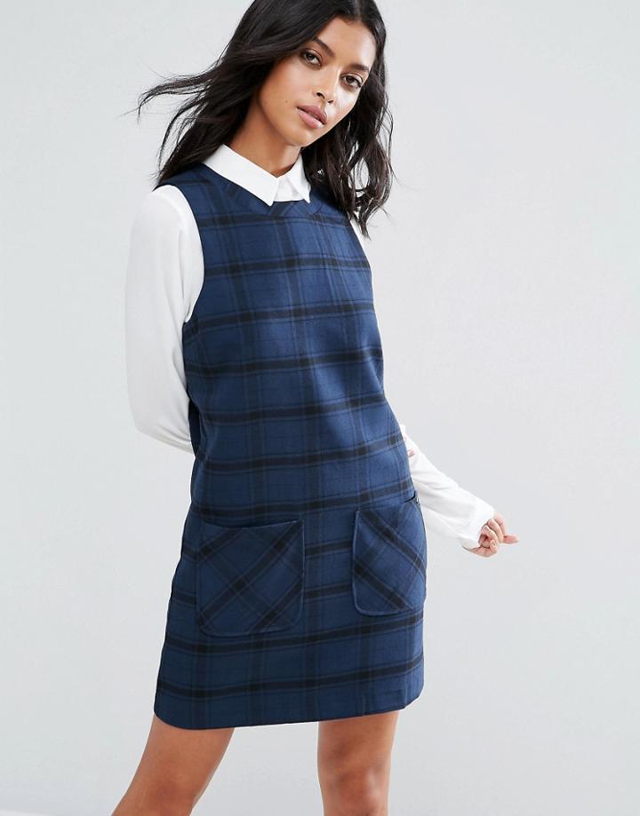 Pepe Jeans Lisa Checked Tunic Dress - Navy