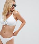 Pour Moi Escape High Waisted Bikini Bottom In White Rib - White