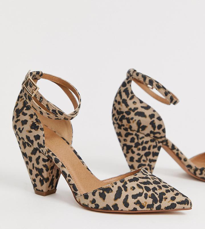 Asos Design Speakeasy Pointed Mid Heels In Leopard Print-multi