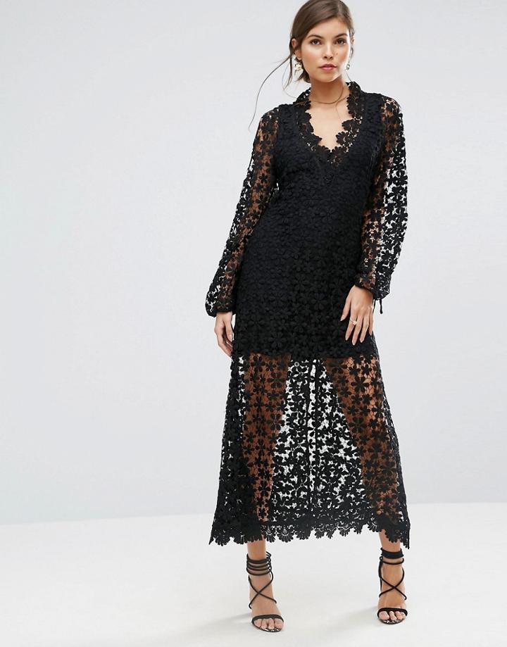 Stevie May Crochet Embellished Long Sleeve Maxi Dress - Black
