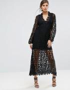 Stevie May Crochet Embellished Long Sleeve Maxi Dress - Black